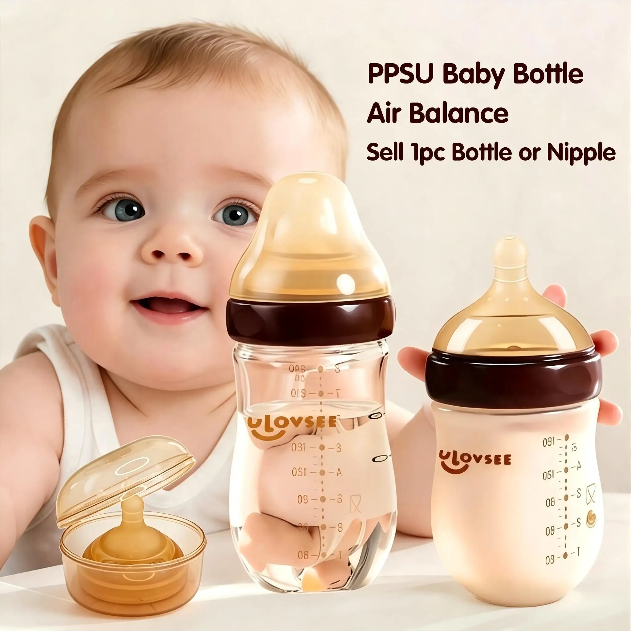 새로운 240ml/160ml PPSU 아기 젖병& 젖꼭지, 바닥에 공기 밸런스 구멍/밸브가 있는 넓은 입구 수유병, 내열성 우유병