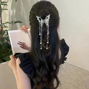 새로운 중국풍 속이 빈 나비 태슬 헤어핀, 하프타이 헤어 샤크클립, 슈퍼 페어리풍 에스닉 스타일 헤어핀, 여성용 업두 헤어 액세서리