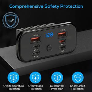 6포트 12-24V USB 충전기, 고속 차량용 충전 PD QC3.0 소켓, 벽걸이형 충전 패널 (버스, 보트, 트럭, RV, 자동차 액세서리용)