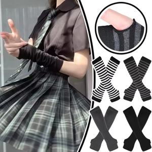 블랙 펑크 롱 핑거리스 글러브 커프 여성용 남성용 야외 힙합 장갑 팔꿈치 미튼 쿨 스트레치 암 워머 미튼