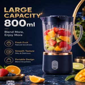 식품 등급 800ml 무선 블렌더 1500mAh 배터리 6중 칼날 과일 착즙 컵 30W 휴대용 스무디 믹서 (쉐이크, 음료용)