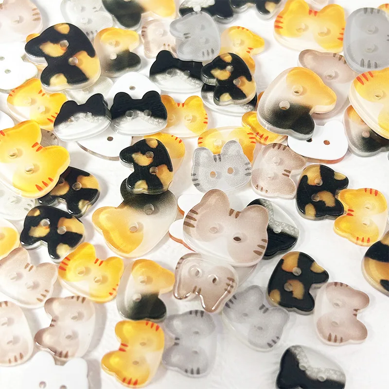 20Pcs 귀여운 고양이 두 눈 단추 12mm 다채로운 만화 고양이 수지 단추 DIY 어린이 의류 모자 양말 단추