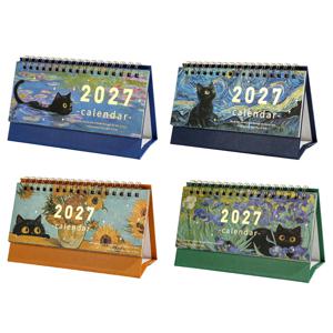 2027 블랙 캣 데스크 캘린더 미니 사이즈, 일일 및 월간 페이지, 페인팅 디자인, 고양이 애호가를 위한 완벽한 선물, 가정 및 사무실 장식
