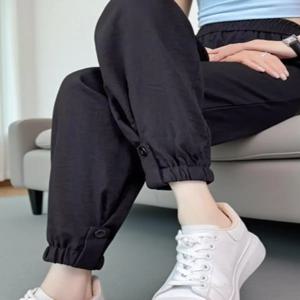 경량 여름 아이스 실크 린넨 스포츠 바지 여성 캐주얼 9부 자외선 차단 얇은 면 린넨 하란 팬츠