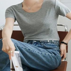 여름 신상 아이스 실크 심리스 베이스 레이어 티셔츠 루즈핏 큰 사이즈 라운드넥 반팔 여성용 통기성 포켓 손수건