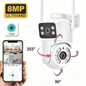 8MP 듀얼 렌즈 듀얼 스크린 보안 카메라 실외 방수 PTZ WiFi IP 캠 자동 추적 양방향 오디오 CCTV 감시 icsee