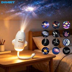 2-in-1 USB 갤럭시 프로젝션 라이트, 초점 조절 가능한 무드등, 별빛 프로젝터, 자동차 프로젝션 램프, 우주 달 야간 조명