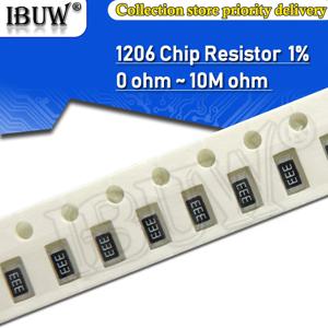 100pcs 1206 1% SMD 저항기 0R ~ 10M 1/4W 0 1 10 100 150 330 옴 1K 2.2K 10K 100K 0R 1R 10R 100R 150R 220R 330R 1M 10M 22K 30K