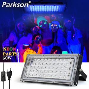 395nm UV LED 무대 블랙라이트 자외선 50W 220V 효과 빛 홍수 Ultravilet 램프 형광 파티 무대 조명 네온 바