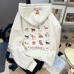 여성용 하라주쿠 귀여운 강아지 자수 오버사이즈 후드 맨투맨, 귀여운 의류, 일본 패션, 카와이 지퍼 후드, 겨울