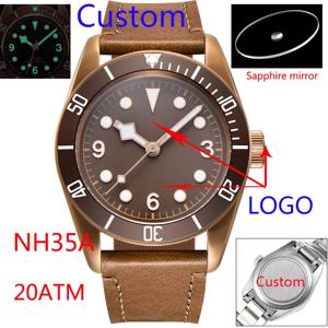 맞춤형 NH35A Miyota Sport 20ATM 시계 PVD 커피 브론즈 케이스 사파이어 글래스 빛나는 Deployant Clasp Deepwaterproof