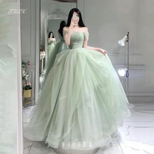 TULX 페어리 그린 튤 이브닝 드레스 한국 포토 촬영 스트랩리스 오프숄더 브라이덜 파티 드레스 A라인 로그 코르셋 맞춤 제작