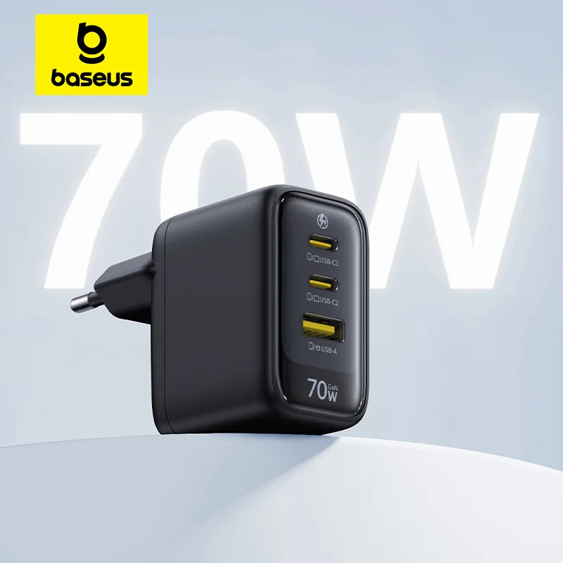 베이스어스 70W 고속 충전기 타입 C USB 충전기 QC PD PPS 65W 지원 휴대용 충전기 아이폰 17 16 15 맥북 에어 노트북 충전기