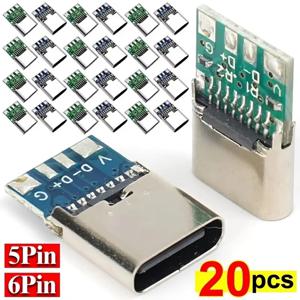 1/10/20Pcs 전기 터미널 용접 DIY 데이터 케이블 지원 PCB 보드 유형 C 암 커넥터 듀얼 5.1K 저항기가 있는 잭