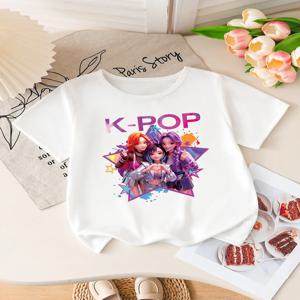 여아 K-POP 아이돌 그룹 프린트 반팔 티셔츠 귀여운 만화 그래픽 티셔츠 키즈 여름 캐주얼 상의