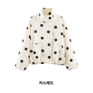 KASLEAD 여성용 긴팔 파일럿 재킷 폴카 도트 스탠드 칼라 짧은 아우터 폴리에스터 섬유 여름 신상품