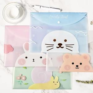 문서 귀여운 만화 파일 홀더 스냅 버튼 PVC 폴더 펜 박스, 사무실 정보 가방, 학생 문구, 4 개