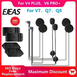 EJEAS V6 PRO +/V4PLUS Type-C 플러그 용 기존 이어폰 스피커 마이크가있는 오토바이 헬멧 헤드셋 옵션 클립 및베이스