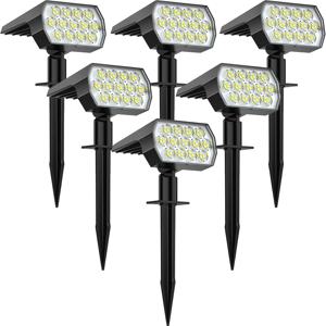 야외 태양광 스포트라이트, 52 LED, 3 가지 모드, 태양광 조경 스포트라이트, IP65 방수 벽 조명, 산책로 마당 정원용