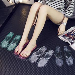 뜨거운 투명 비치 샌들 한국어 버전 여성 젤리 크리스탈 클립 플립 플롭 여름 학생 복장 레저 플랫 바닥