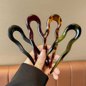 U자형 헤어 포크 패션 톨토이즈쉘 아세테이트 헤어핀 기하학 디자인 헤드웨어 헤어 스틱 여성용