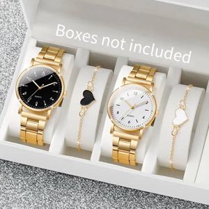 2/4PCS 패션 아랍어 다이얼 여성 시계 팔찌 세트가있는 간단한 Quaretz 손목 시계 Reloj Mujer (상자 없음)