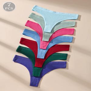 7개 세트 여성용 면 팬티 줄무늬 속옷 섹시한 팬티 솔리드 팬티 부드러운 G-스트링 플러스 사이즈 여성 란제리