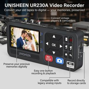 유니쉰 올드 캠코더 컨버터 카세트 MP3 릴 미니 소형 VHS 테이프 플래시 디지털 비디오 카메라 레코더