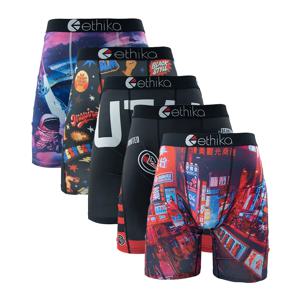 ETHIKA 5개입 섹시 남성 속옷 통기성 메쉬 크로치 남성 팬티 플러스 사이즈 프린트 남성 팬티 남성용 팬티