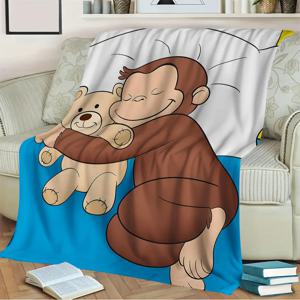 VIKAMA Curious George 만화 담요, 아늑한 애완동물 프린트, 부드럽고 피부 친화적인 따뜻함, 어린이방 낮잠 담요