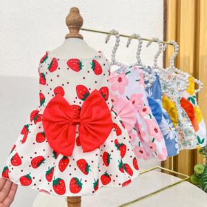 강아지 공주 드레스 여름용 고양이 애완동물 스커트 귀여운 프린트 리본 레이스 강아지 드레스 소형 중형 강아지 푸들 치와와 의류