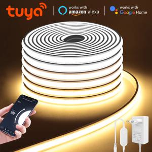 Tuya Alexa WIFI COB LED 스트립 라이트 디밍 가능 280LED/M 네온 조명 주방 룸 정원 장식용 방수 순수 실리콘 튜브