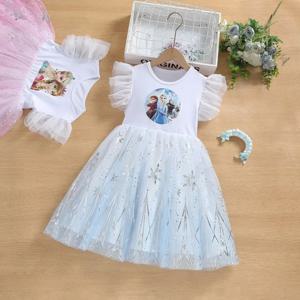 새로운 여름 키즈 vestidos 코튼 웨딩 의류 파자마 탑 아기 소녀 드레스 만화 냉동 엘사 인쇄 공주 파티 드레스