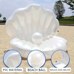 팽창식 조개 모양 흰색 PVC 조개껍질 풀 플로트, 진주 공이 있는 거대 조개 모양 풍선 튜브, 조개 모양 수영장 플로팅 라이드온