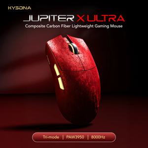 KYSONA Jupiter X Ultra 무선 게이밍 마우스 PAW3950 8000Hz 54L15 MCU 복합 탄소 섬유 트라이 모드 61g 인체공학적 Omron 70M