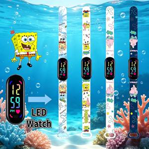 스폰지밥 프린트 키즈 LED 시계, 터치 스크린 디지털 손목시계, 방수 스포츠 팔찌, 학생용 전자 시계