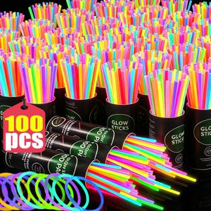10/100pcs 캠핑 글로우 스틱 형광 파티 글로우 목걸이 네온 생일 파티 할로윈 웨딩 용품에 대한 팔찌
