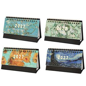 2027 빈티지 페인팅 데스크 캘린더 미니 사이즈, 일일, 주간, 월간 페이지 포함, 사무실, 가정용 일정 플래너, 새해, 생일