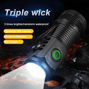 울트라 브라이트 미니 토치 3LED 전술 손전등 USB 충전식 야외 방수 하이킹 캠핑 모자 클립 손전등