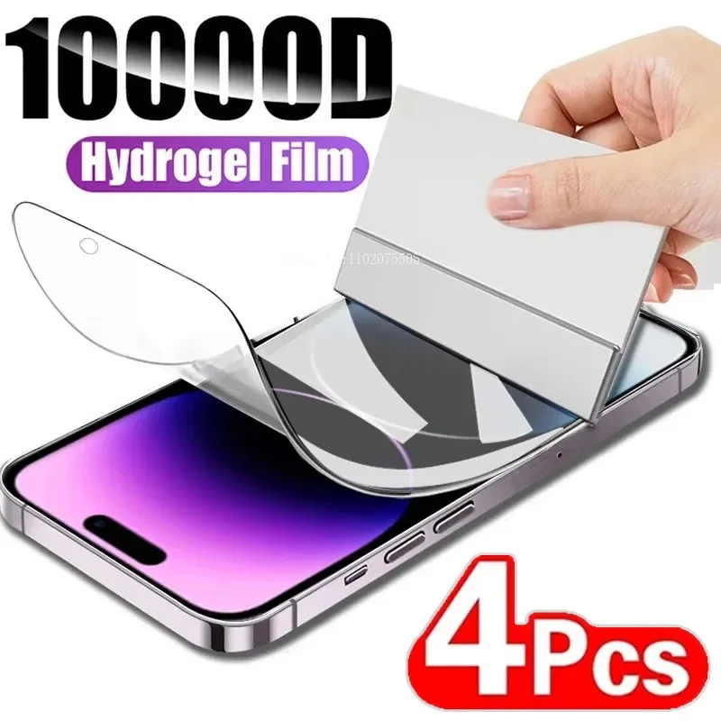 4Pcs 소프트 하이드로 겔 필름 13 12 Pro Max 실리콘 TPU 화면 보호기 (iPhone 14 11 XS XR X 7 8 15 Plus 지원 잠금 해제)