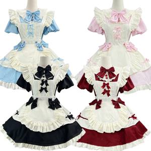 S -5XL 귀여운 로리타 소녀 메이드 복장 코스프레 의상 여성 웨이트리스 하인 앞치마 드레스 파티 의류