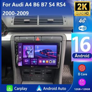 안드로이드 16 카플레이 안드로이드 오토 2K 화면 카 라디오 멀티미디어 플레이어 아우디 A4 2 3 B6 B7 S4 RS4 2000-2009 자동차 라디오 스테레오