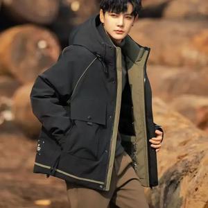 겨울 다운 재킷 남성용 후드 따뜻한 화이트 덕 다운 코트 럭셔리 포켓 긴 소매 방풍 아우터웨어 고품질 상의