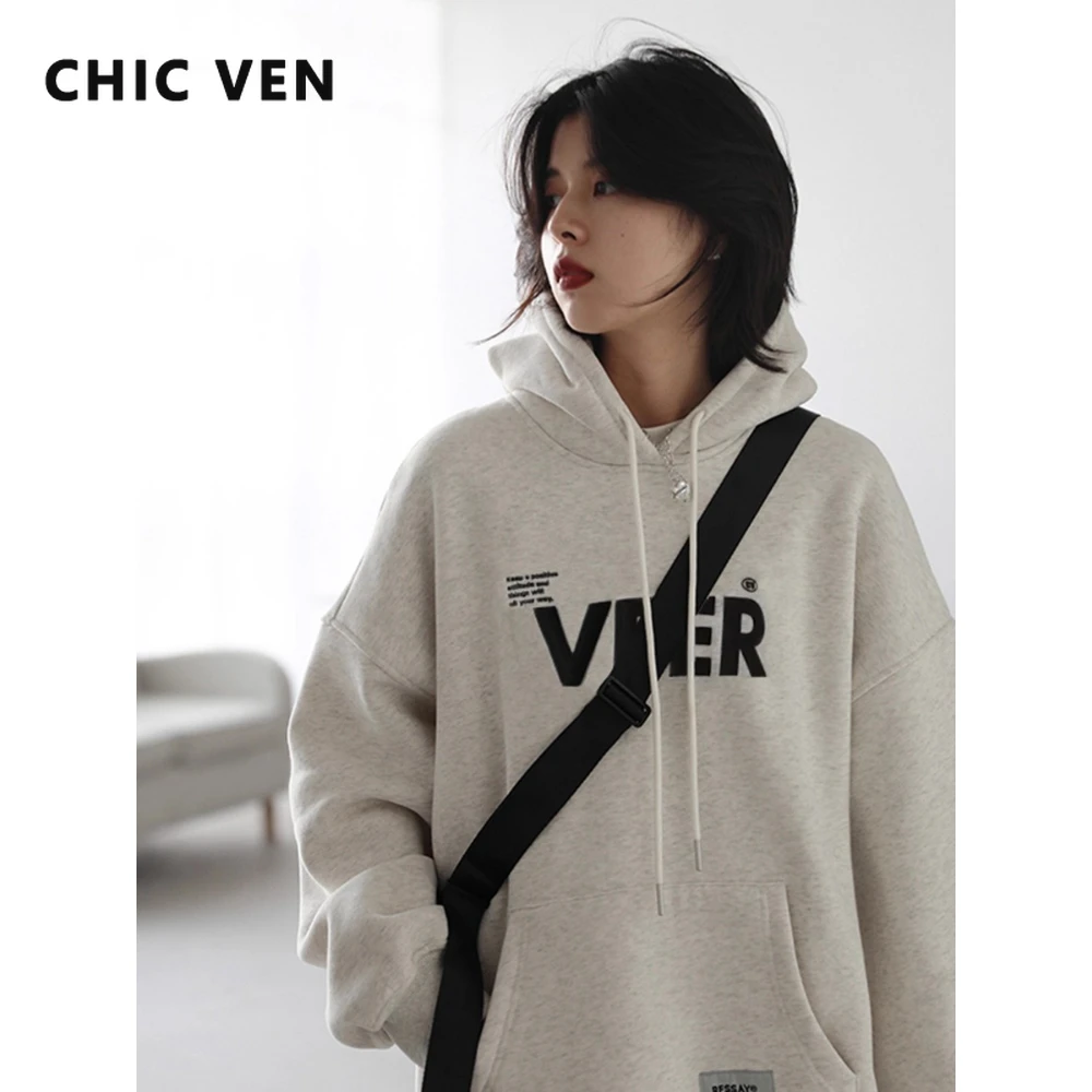 CHIC VEN 신상 여성 스웨트셔츠 루즈 캐주얼 레트로 후드 플러시 두꺼운 오버사이즈 여성 재킷 풀오버 코트 가을 겨울 2025