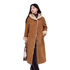YOLANFAIRY 천연 모피 코트 여성 겨울 고급 정품 가죽 자켓 여성 후드 하이 엔드 롱 리얼 램 모피 코트 Abrigos