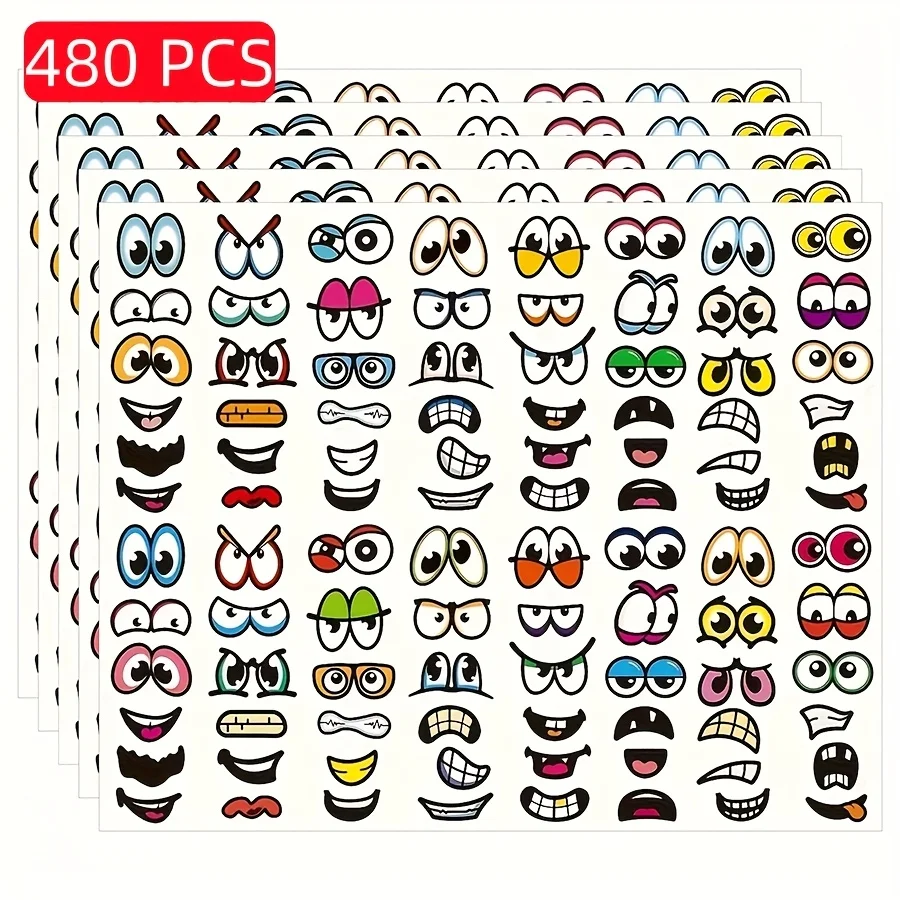 480개 색상이 다양한 재미있는 눈과 입 스티커, 스크랩북킹, DIY 할로윈 장식, 자가 접착 얼굴 부위 스티커