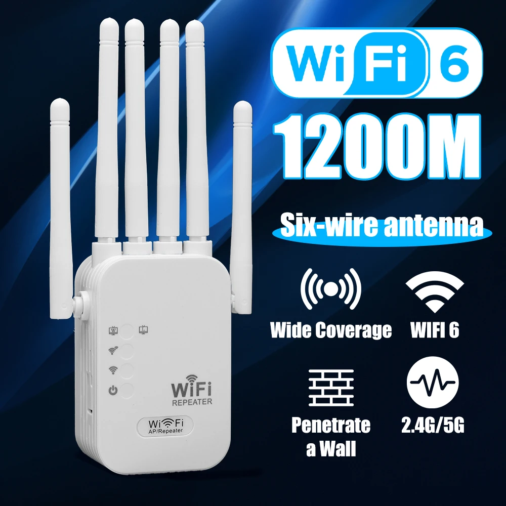 WiFi 리피터 1200Mbps 무선 와이파이 확장기 WiFi 부스터 2.4G/5G 네트워크 증폭기 360 °   사무실 및 가정용 풀 커버리지 신호