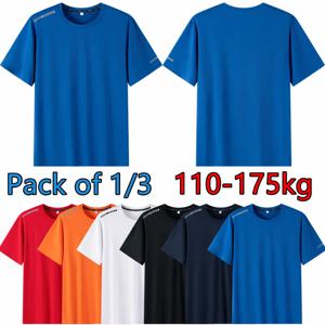 플러스 사이즈 티셔츠 남성용 110-175kg 팩 1/3 통기성 빠른 건조 티셔츠 빅 오버 사이즈 라운드 넥 반팔 스포츠 티셔츠