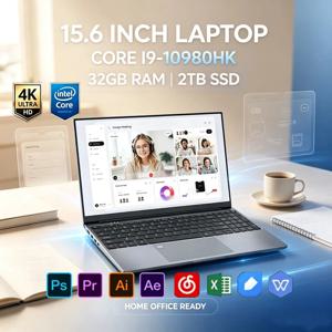 15.6인치 울트라 슬림 노트북 인텔 코어 I9-10980HK 32GB RAM 2TB SSD 4K HD 백라이트 키보드 윈도우11 WiFi6 BT5.2 게임 및 사무용