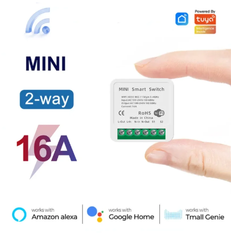 미니 16A WiFi 스위치 스마트 라이프 앱 2방향 제어 스마트 홈 자동화 모듈 인터럽터 Alexa Google 홈과 호환